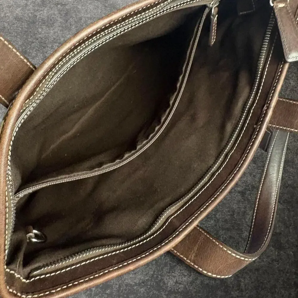 Vintage Coach 6082 Signature C Monogram Khaki Brown Jacquard Tote Bag Y2K